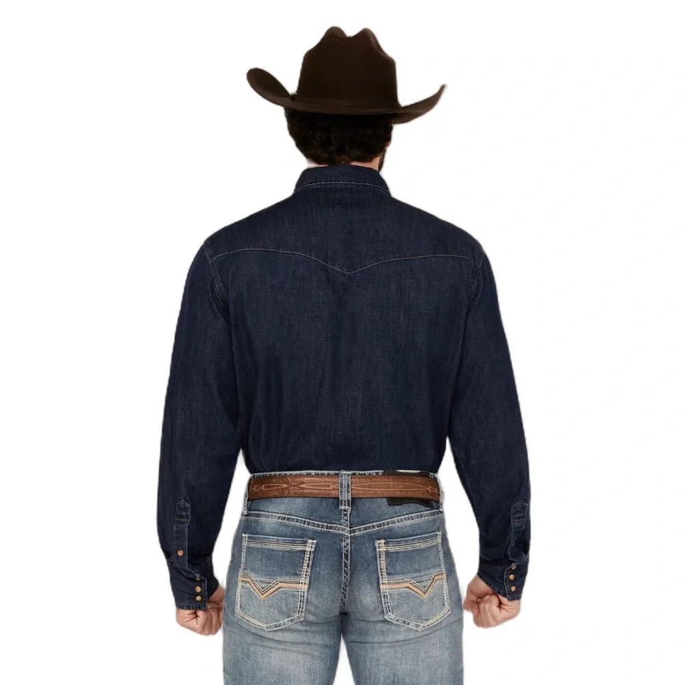Wrangler Retro Men's Dark Blue Denim Shirt - Western Snap Front - NWOT - Picture 2 of 6